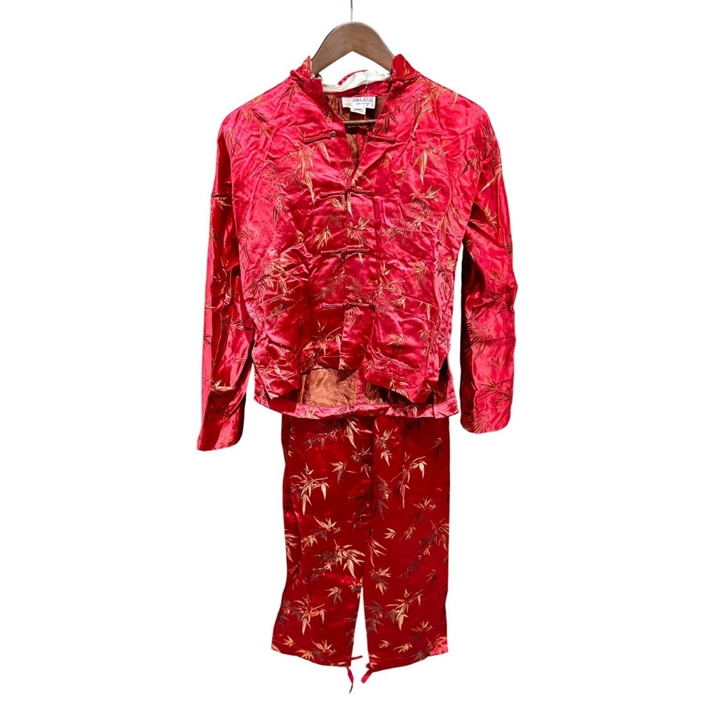 Vintage Palace Red Bamboo Print Asian Style Girls' Outfit Set Size 12